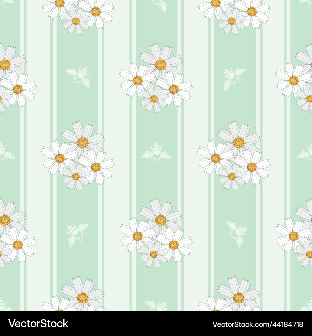 Chamomile and bees seamless pattern Chamomile and bees seamless pattern vector image
