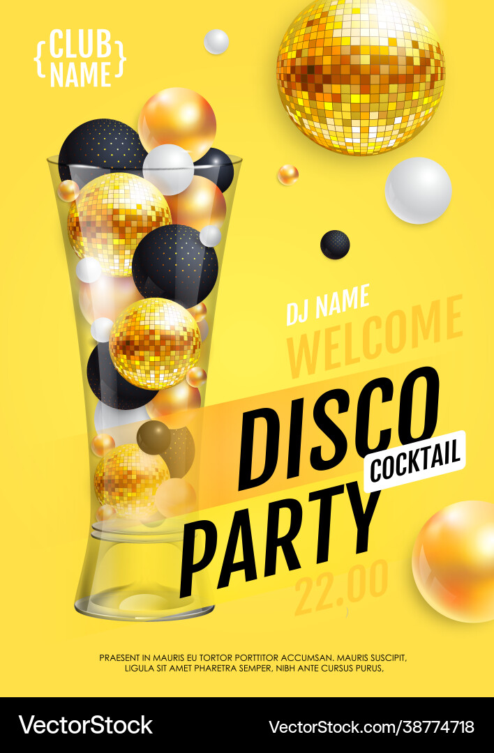 Cocktail Disco Party Plakat mit 3d Ball Cocktail Disco Party Plakat mit 3d Ball vektorbild