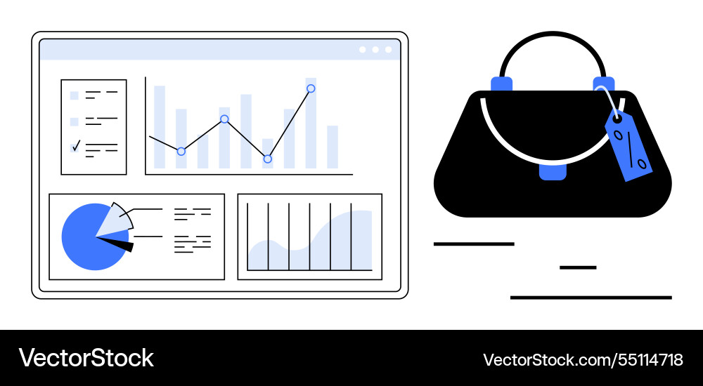 Data dashboard with charts next to a handbag Data dashboard with charts next to a handbag vector image