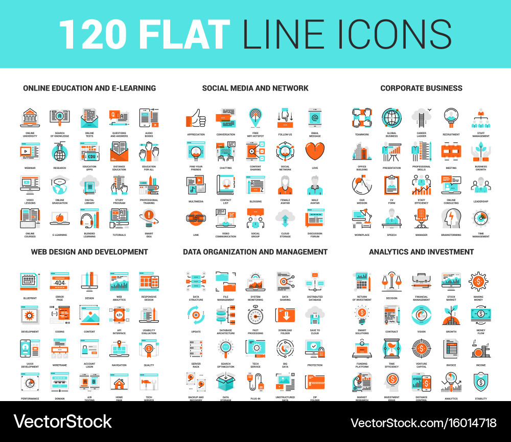 Flat Line Web Icons - Digital & Business vector image