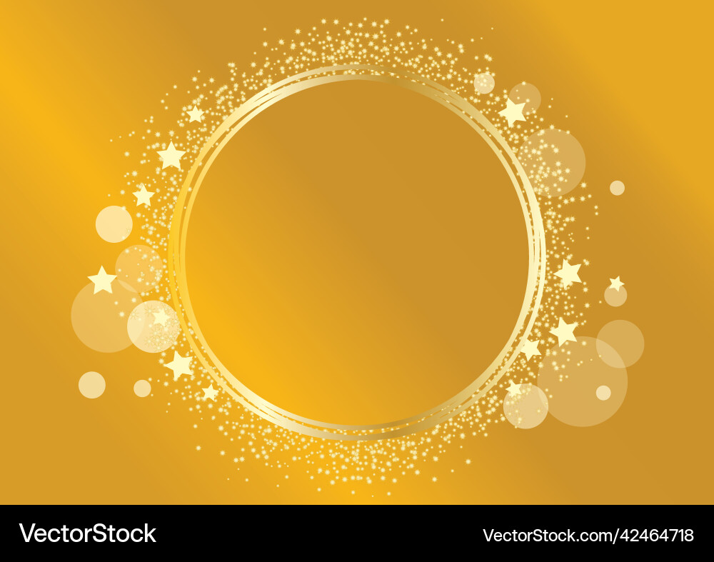 Golden shiny abstract background round frame vector image