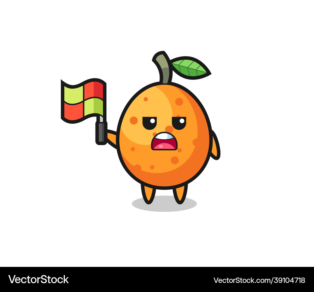 Kumquat character as line judge putting the flag Kumquat character as line judge putting the flag vector image
