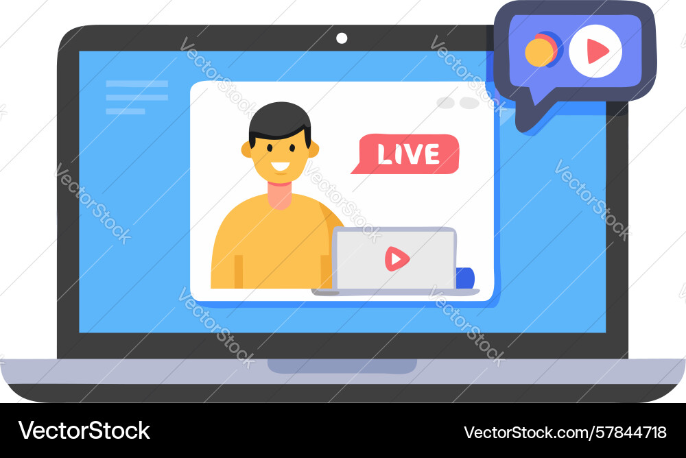 Laptop displaying live streaming broadcast design Vector Image