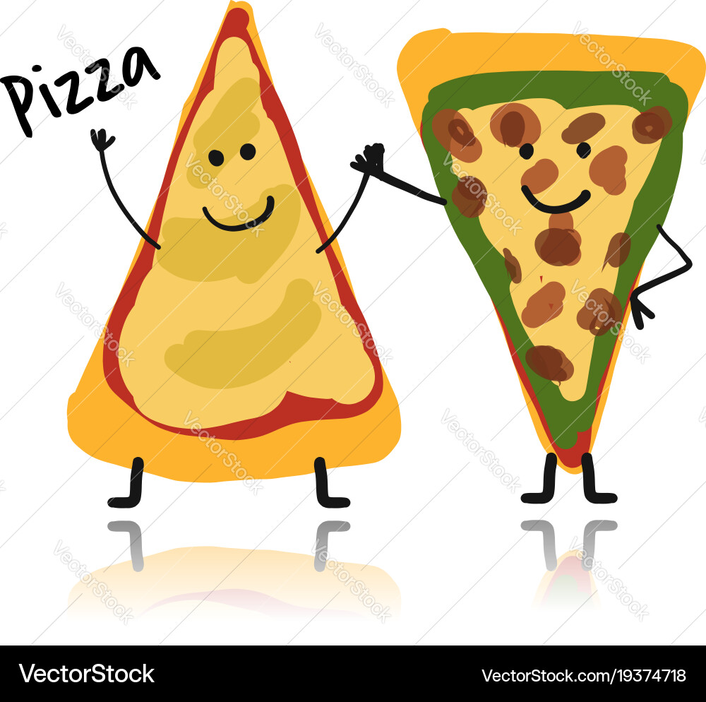 Pizza slices character sketch for your design vector image