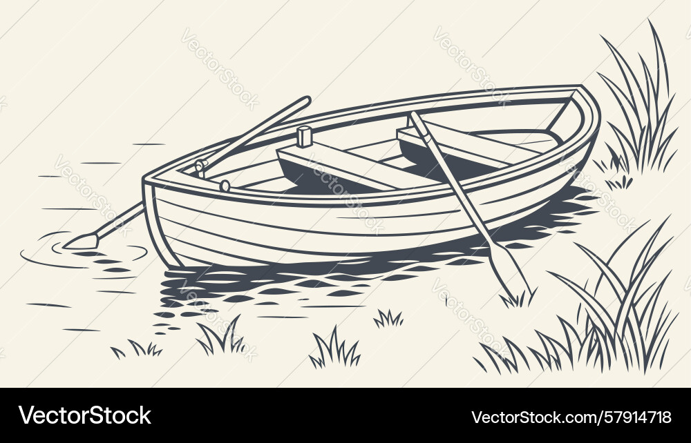 Rowboat with oars in calm lake design generative Vector Image