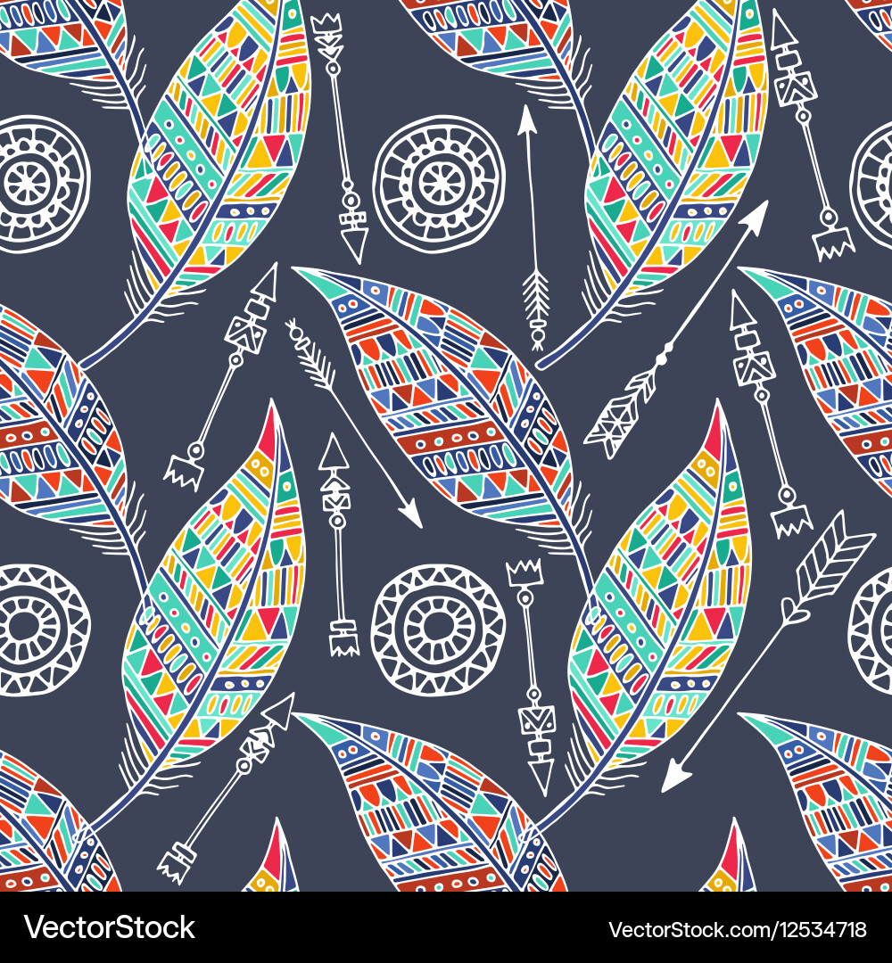 Seamless pattern with feather and arrows vector image