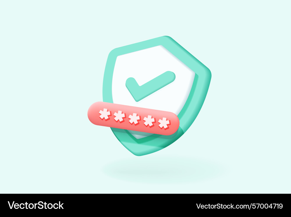 3d shield protection with password secure 3d shield protection with password secure vector image