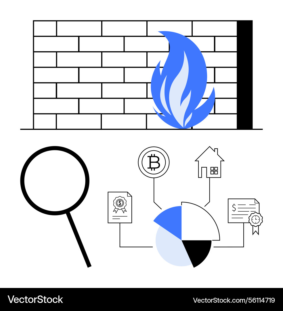 Firewall protection with data analysis and asset Firewall protection with data analysis and asset Vector Image