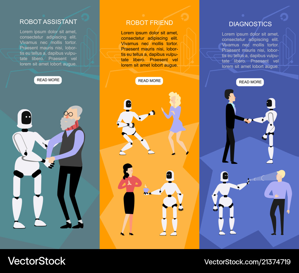 Flat fuman robots interaction symbols banner set vector image