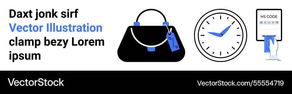 Handbag with tags wall clock and code scan Handbag with tags wall clock and code scan vector image