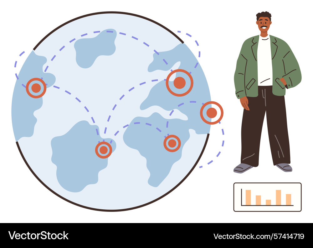 Man exploring global connections with map and data Man exploring global connections with map and data vector image