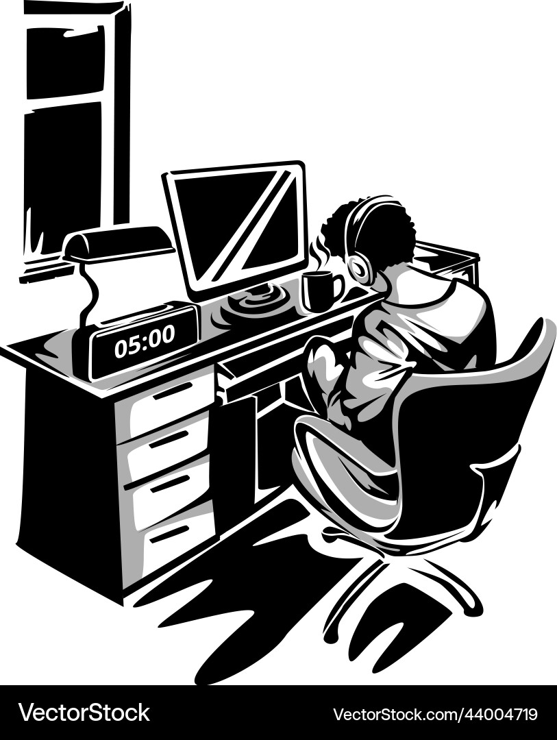 Man working on computer vector image