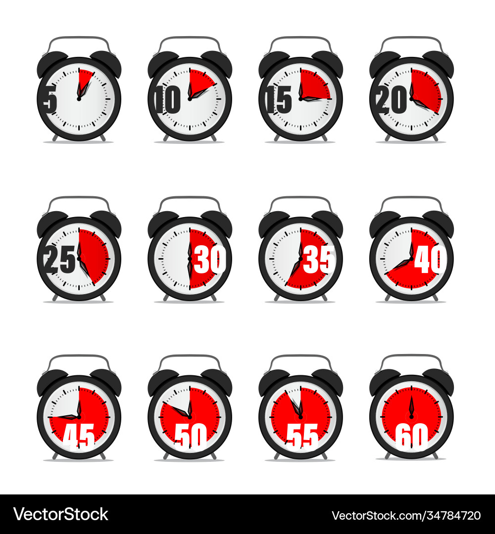 Alarm clock set with time icons vector image