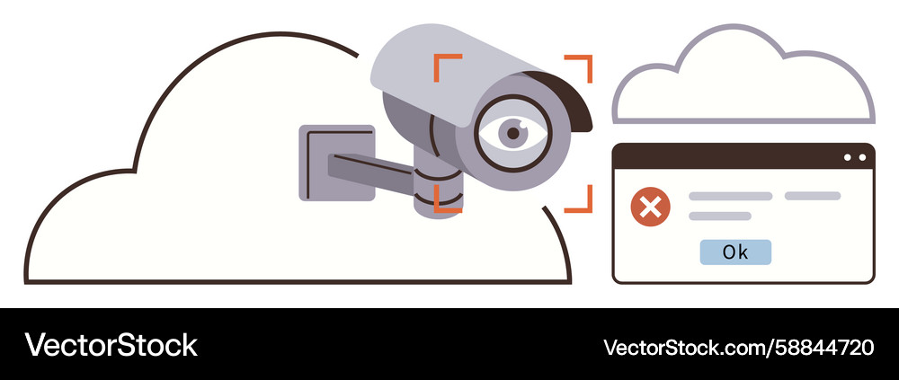Cloud-based surveillance camera with error Cloud-based surveillance camera with error Vector Image