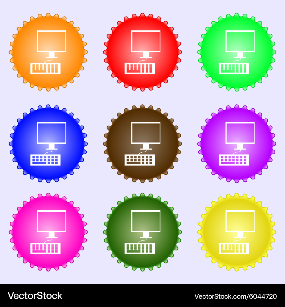 Computer monitor and keyboard icon a set of nine Vector Image