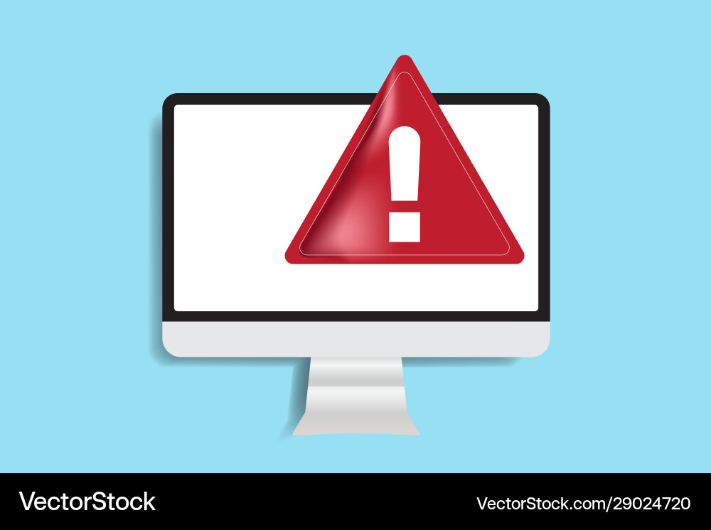 Computer monitor with red error messages or alarm vector image