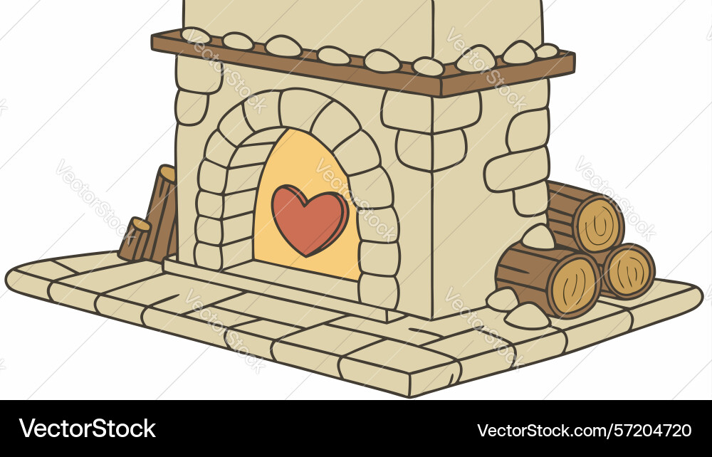 Fireplace with log storage heart motif design Vector Image