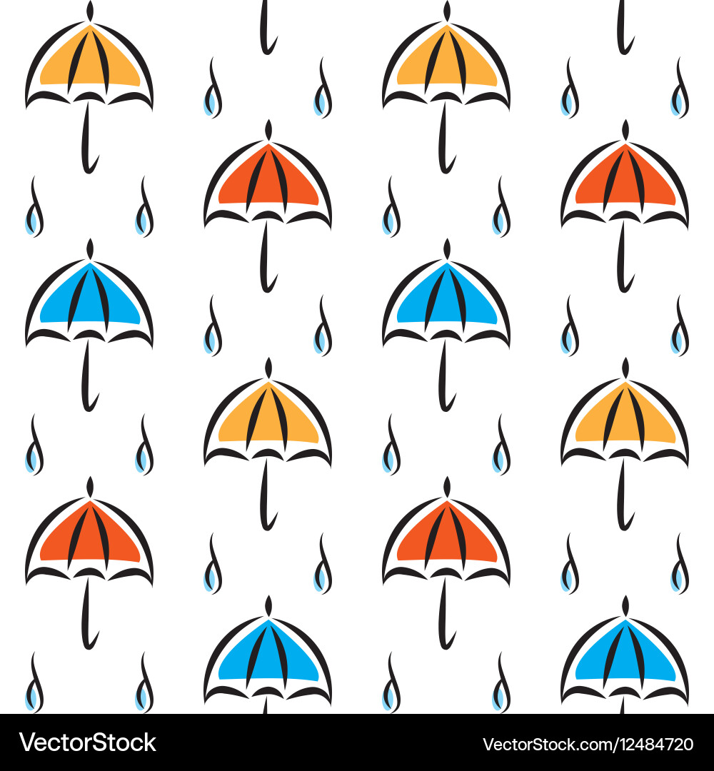 Fun pattern with umbrellas and rain on white Vector Image