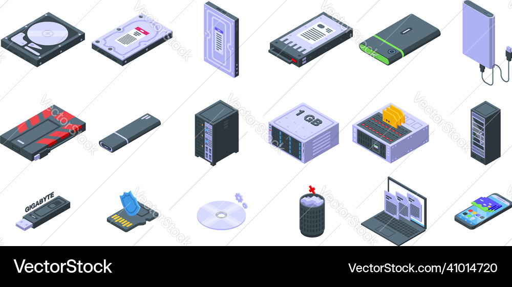 Gigabyte icons set isometric big data Vector Image