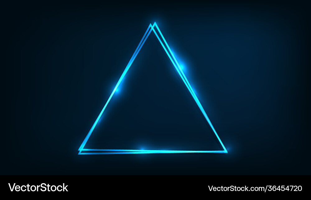 Neon double triangular frame with shining effects Vector Image