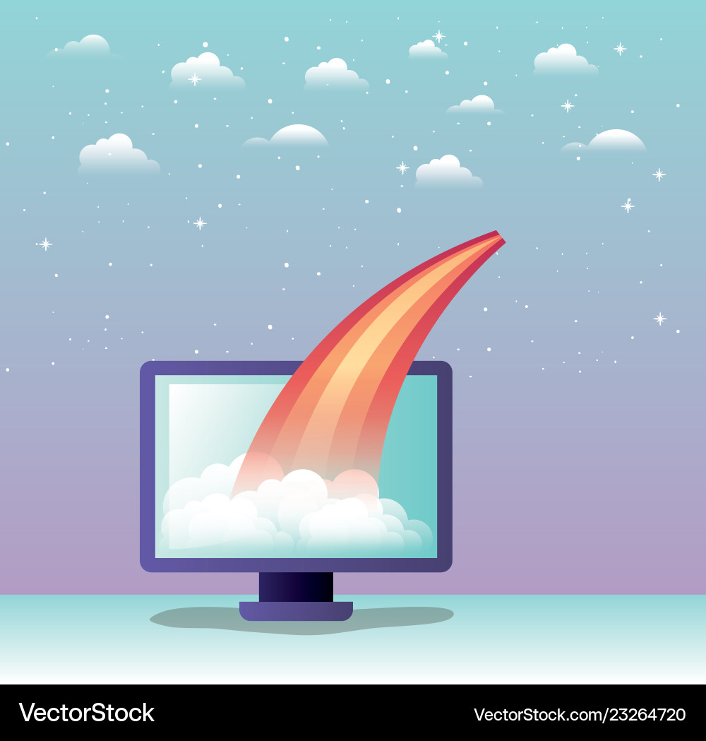 Rocket start up with desktop computer vector image