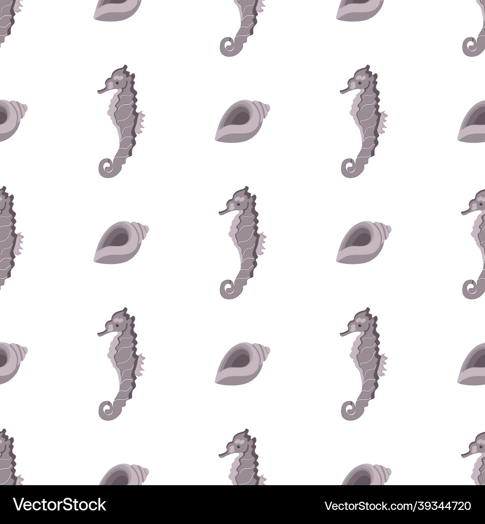 Seahorse and shell pattern on a light background vector image