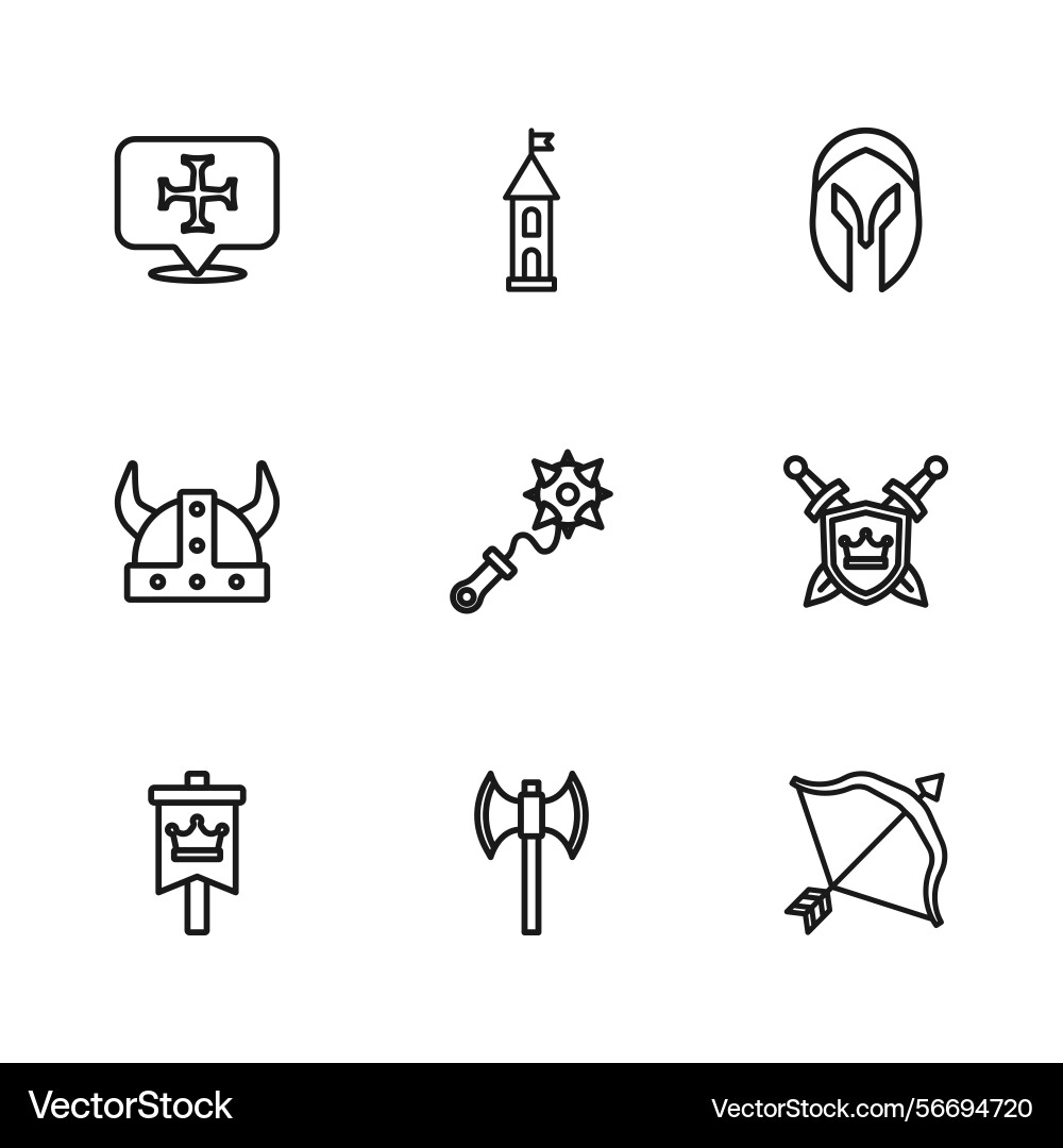 Set line medieval poleaxe shield with swords bow vector image