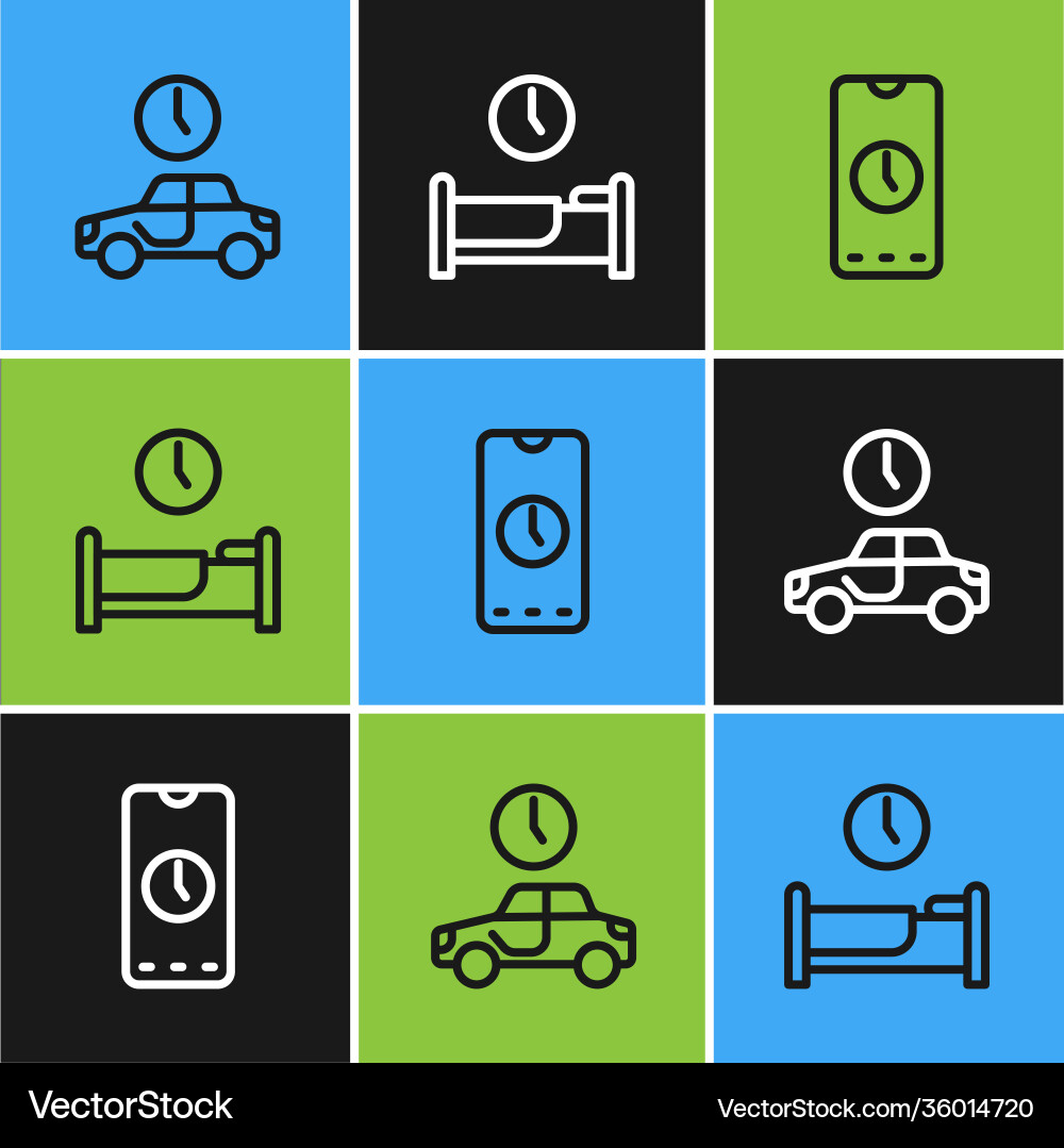 Set line time to travel alarm clock app mobile Set line time to travel alarm clock app mobile vector image