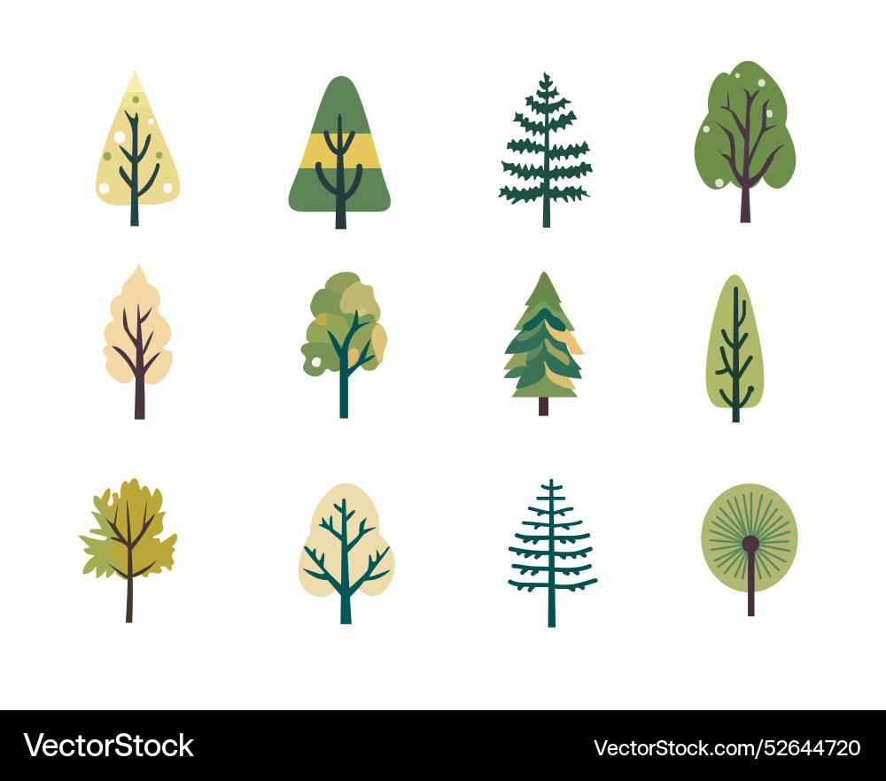 Simple tree set of flat trees Simple tree set of flat trees vector image
