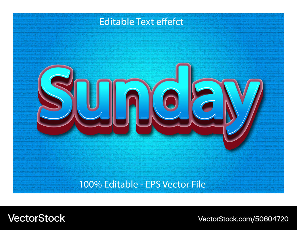 Sunday editable text effect 3d emboss style design vector image