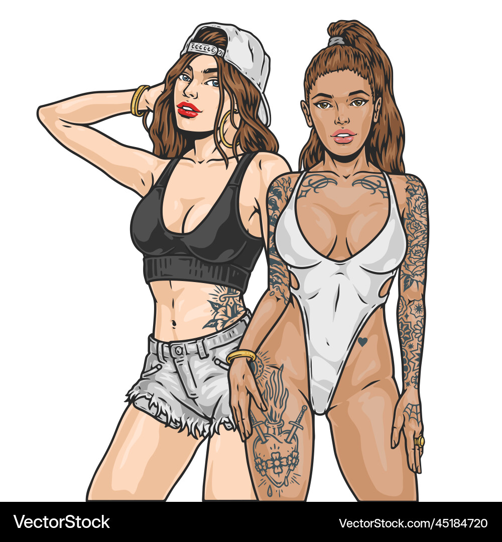 Tattoo hot women colorful emblem Royalty Free Vector Image