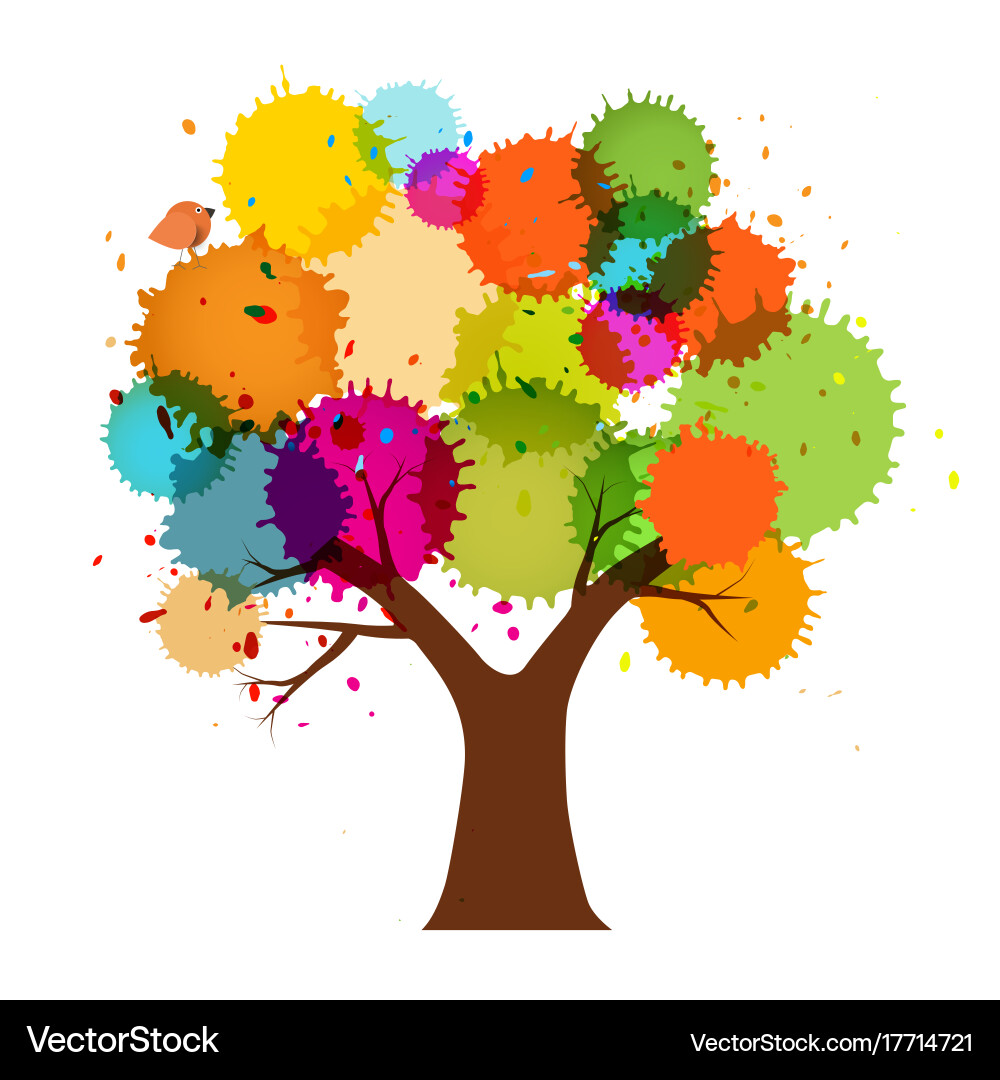 Abstract colorful tree with splashes vector image