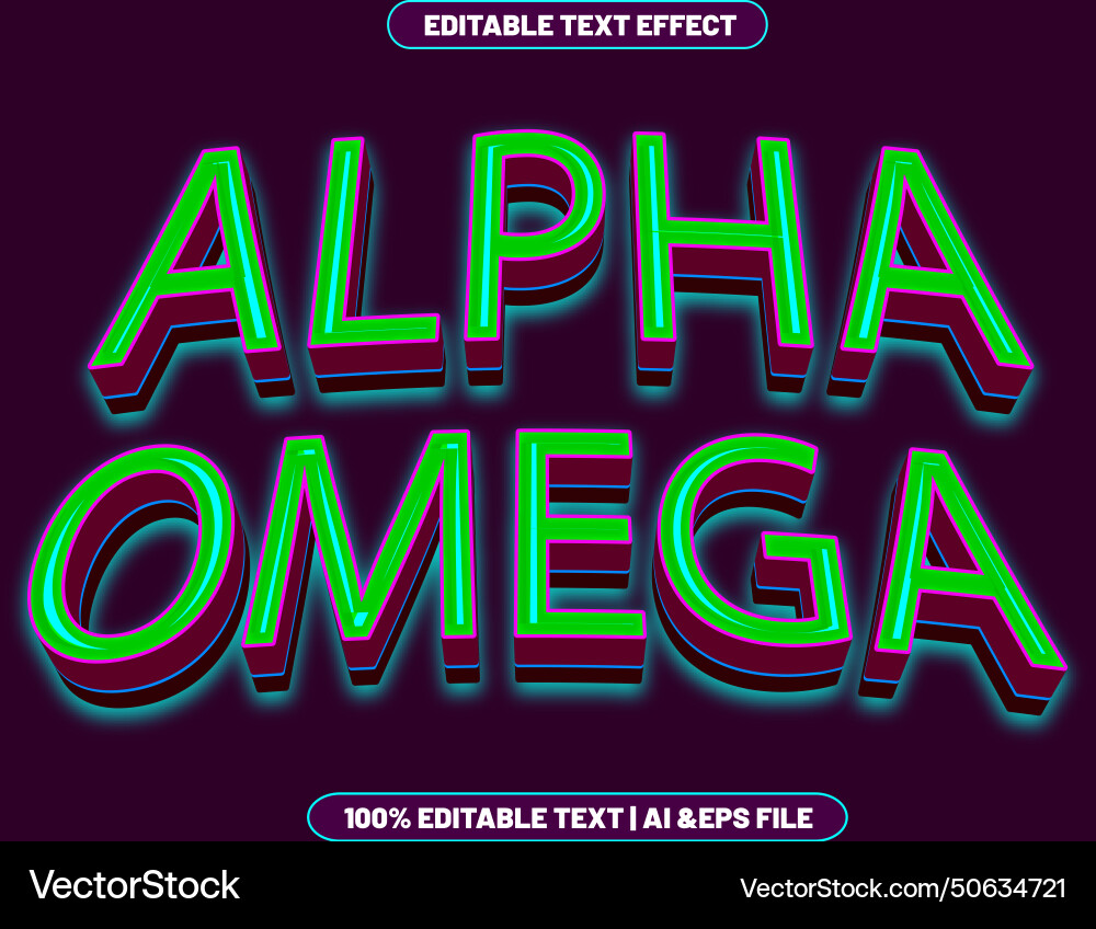 Alpha omega editable text effect 3d emboss style vector image