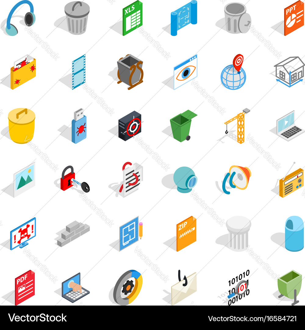 Computer part icons set isometric style vector image
