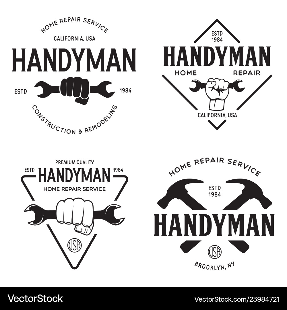 Handyman Etikettenabzeichen Embleme und Designelemente Handyman Etikettenabzeichen Embleme und Designelemente vektorbild