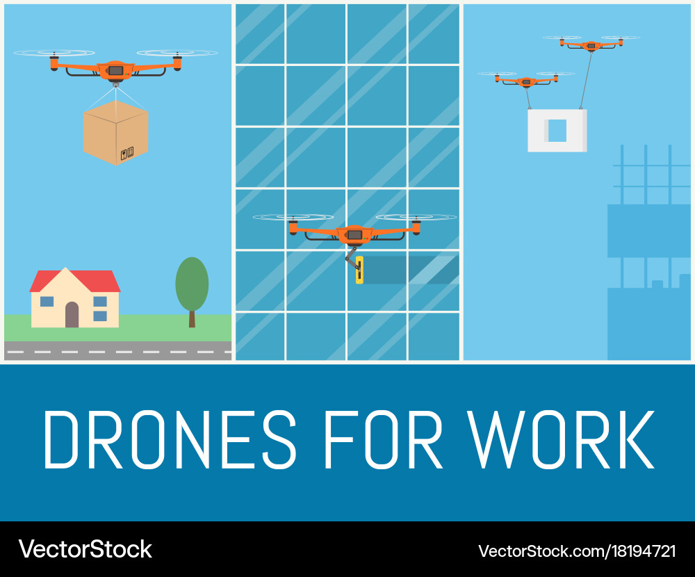 Set drones with remote control drone vector image