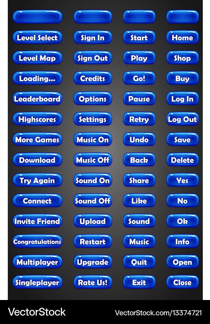Set of text game buttons in cartoon style Vector Image
