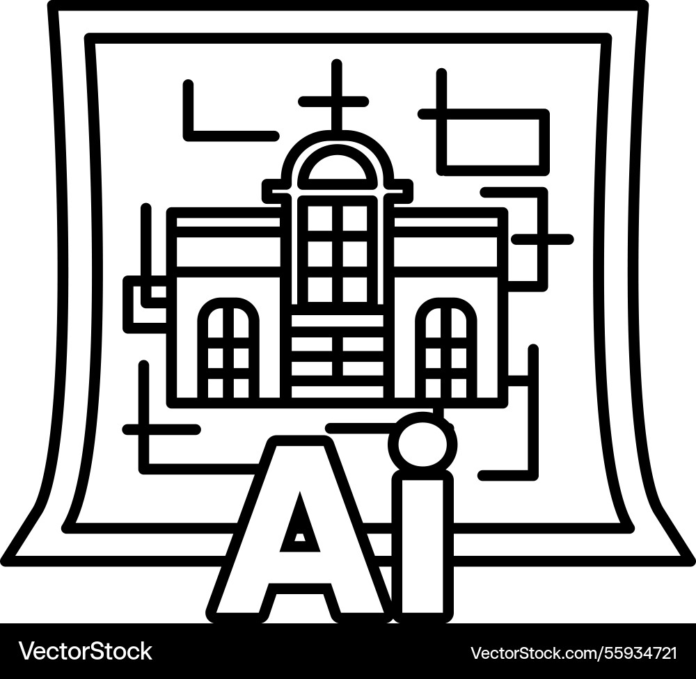 Sign with a building on it and the letters ai Vector Image