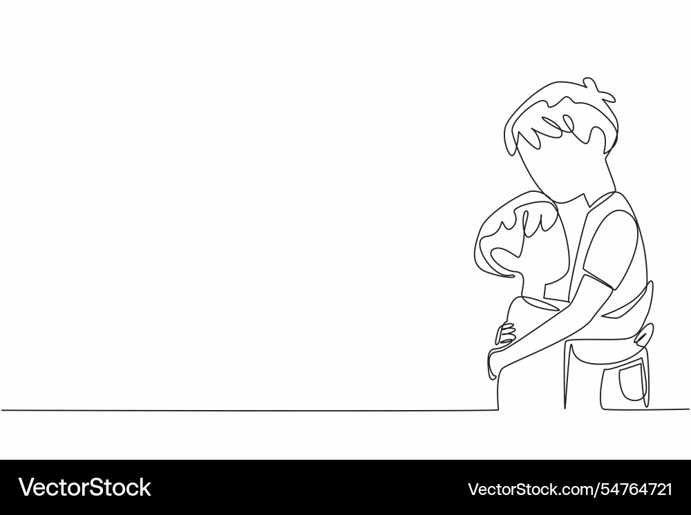 Single one line drawing two brothers hugging each Single one line drawing two brothers hugging each vector image