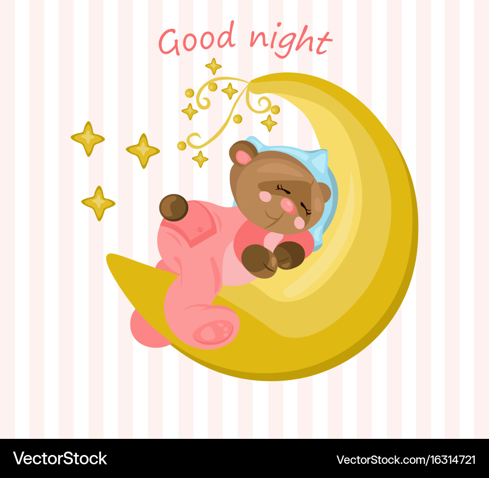 Sweet Goodnight Card with Sleeping Teddy Bear – Royalty-Free Vector |  VectorStock, image size:1000x977