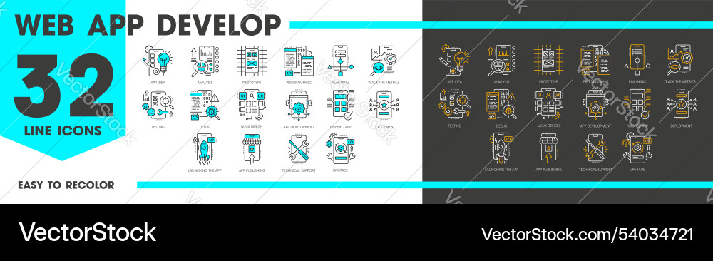 Web app development and optimization line icons Web app development and optimization line icons vector image