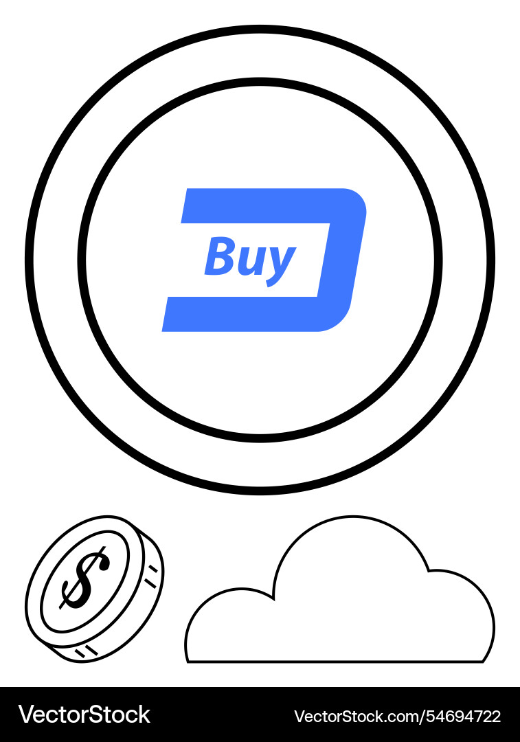Blue buy button on circular digital interface Blue buy button on circular digital interface vector image