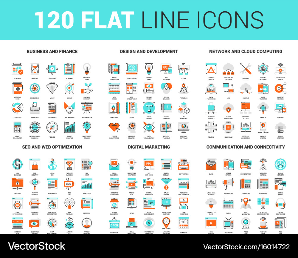 Flat Line Web & Business Icons vector image