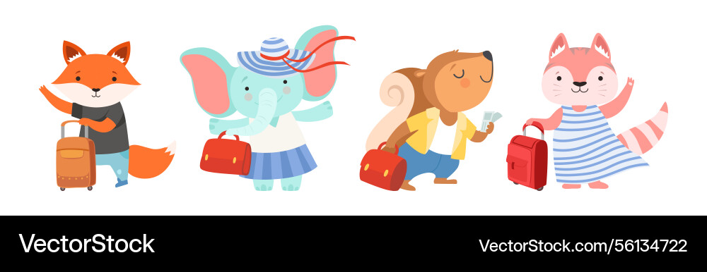 Funny animal tourist or travelers with bag Funny animal tourist or travelers with bag vector image