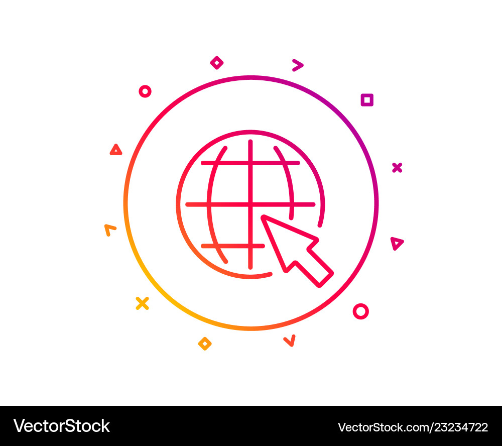 Globe with mouse cursor line icon world sign Globe with mouse cursor line icon world sign vector image