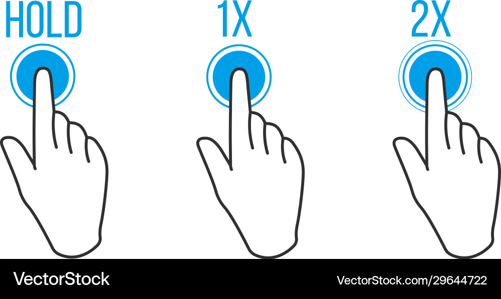 Hand double tapping one click and hold gesture Hand double tapping one click and hold gesture vector image