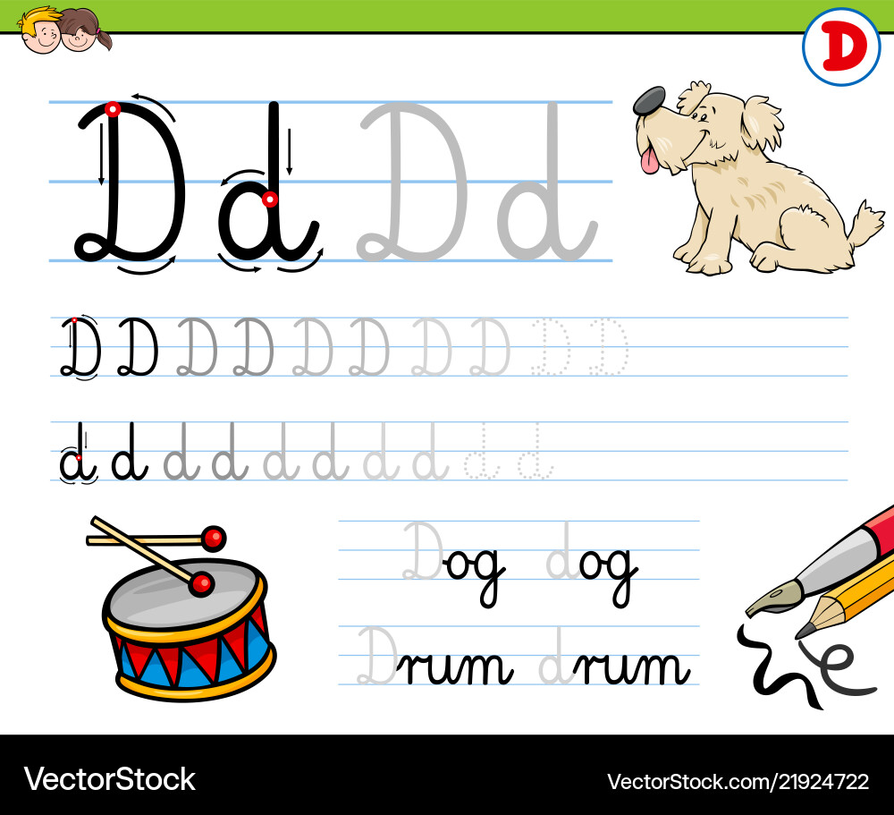 How to write letter d workbook for children Vector Image