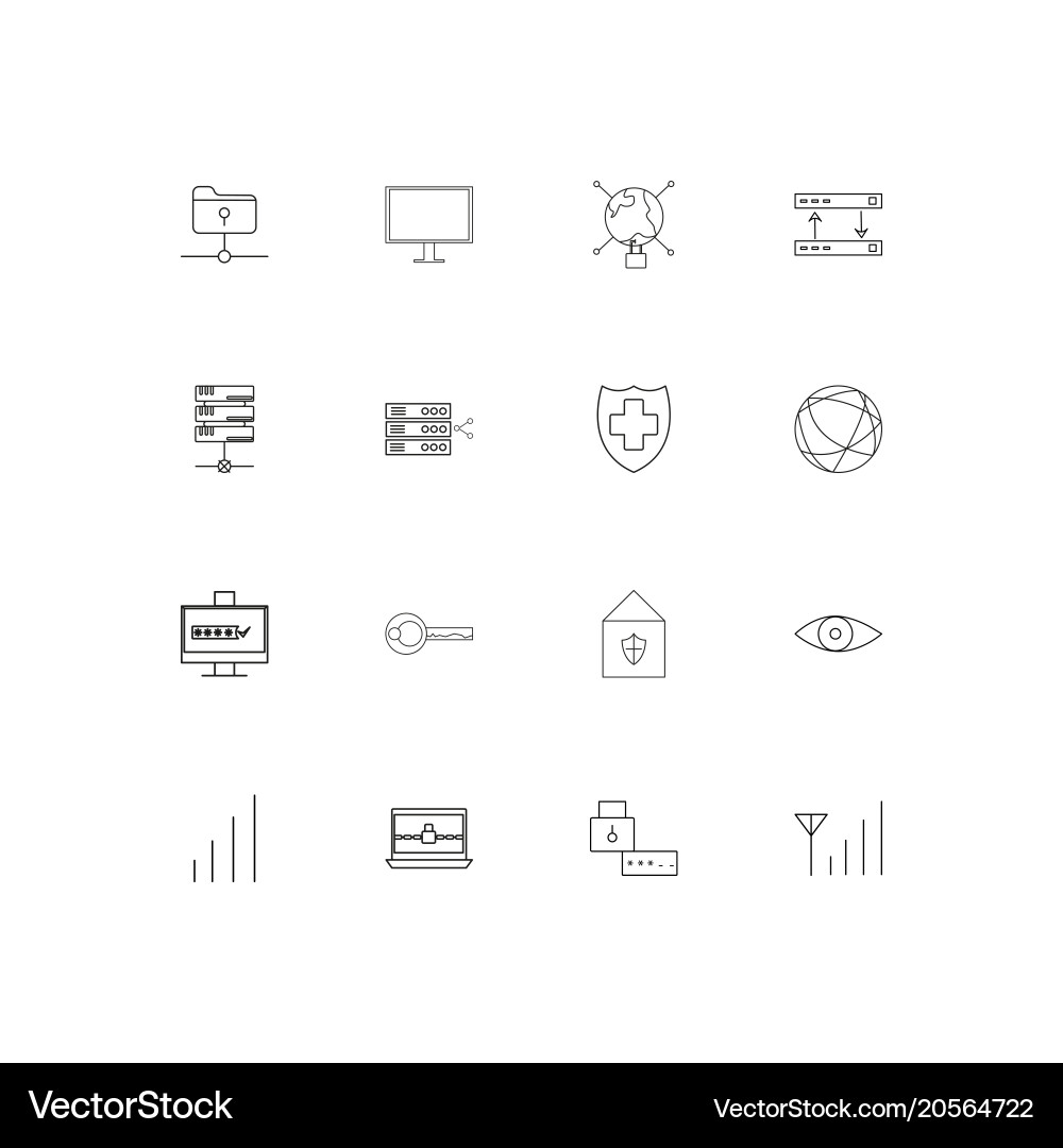 Internet security simple linear icons set vector image