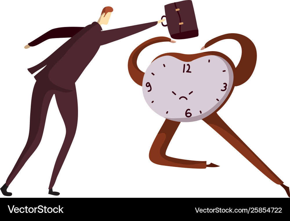 Man in a suit beats briefcase on clock Man in a suit beats briefcase on clock vector image