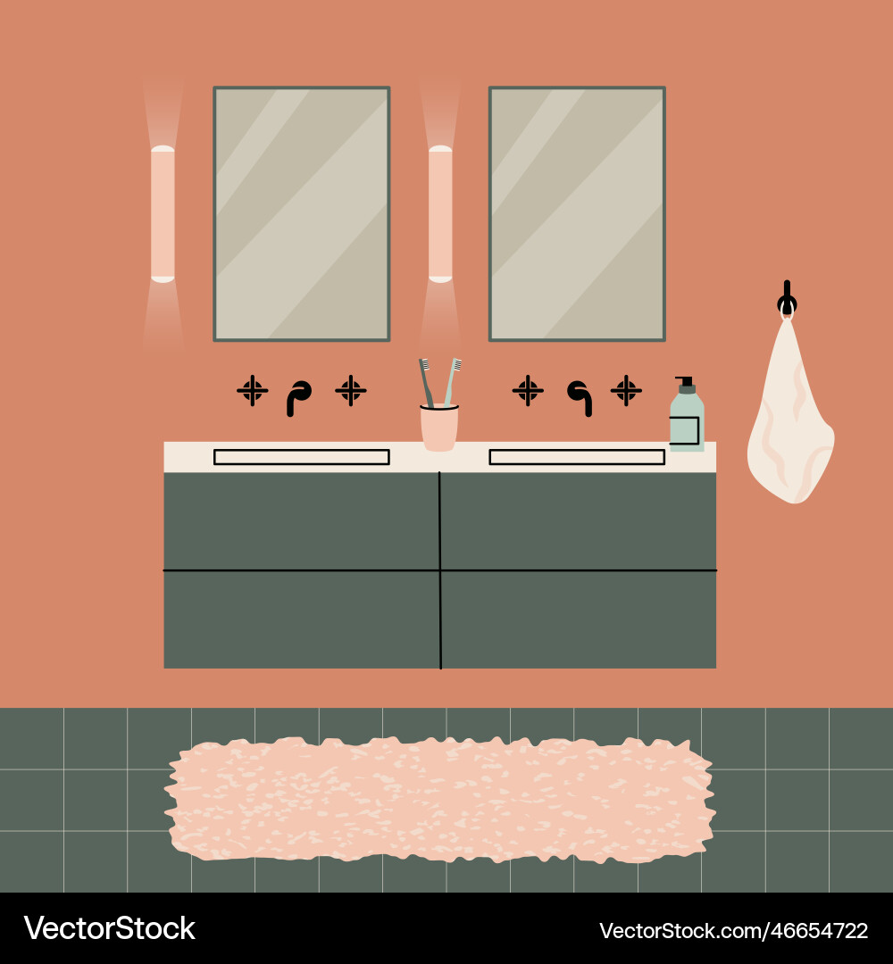 Modernes Badezimmer Interieur zeitgenössische Spiegel Waschbecken Modernes Badezimmer Interieur zeitgenössische Spiegel Waschbecken vektorbild
